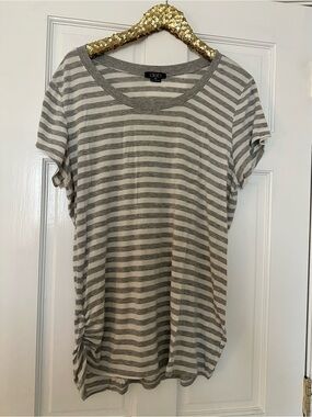 Deb Gray and White Striped Scoop Neck Short Sleeve Tee Size 3X